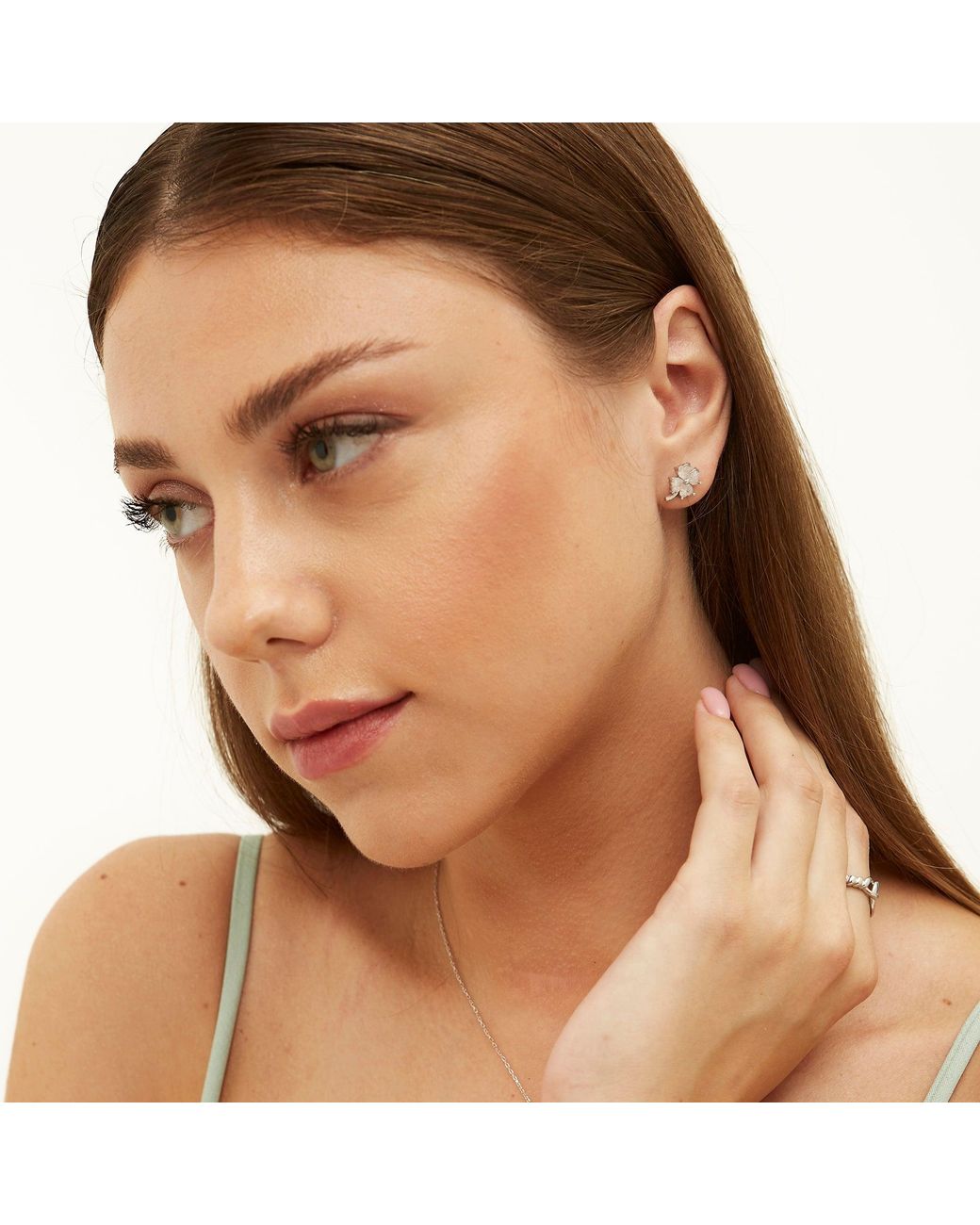 Spero London Metallic Four Leaf Clover Sterling Stud Earrings