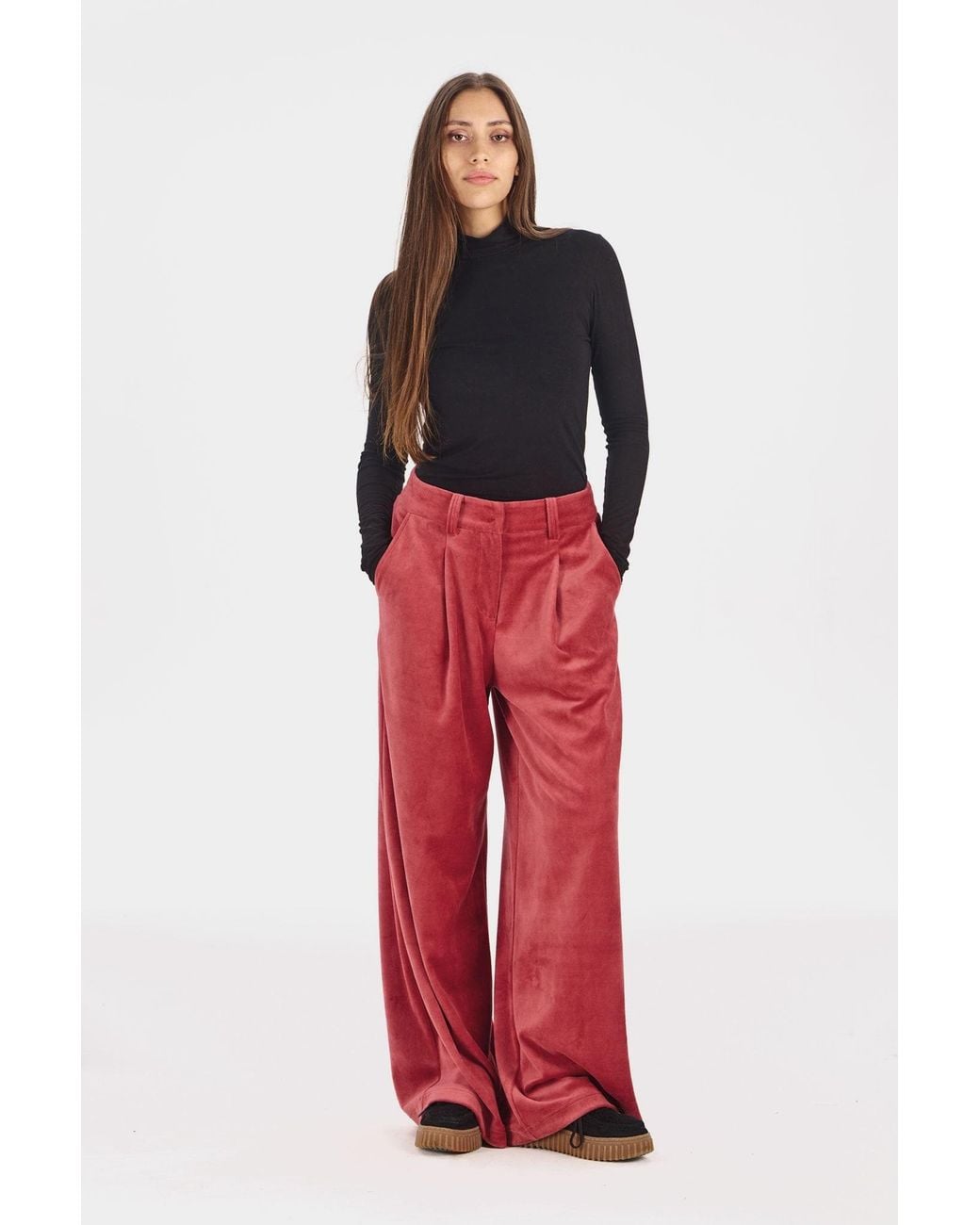 Komodo Red Sofia Organic Cotton Velvet Trousers