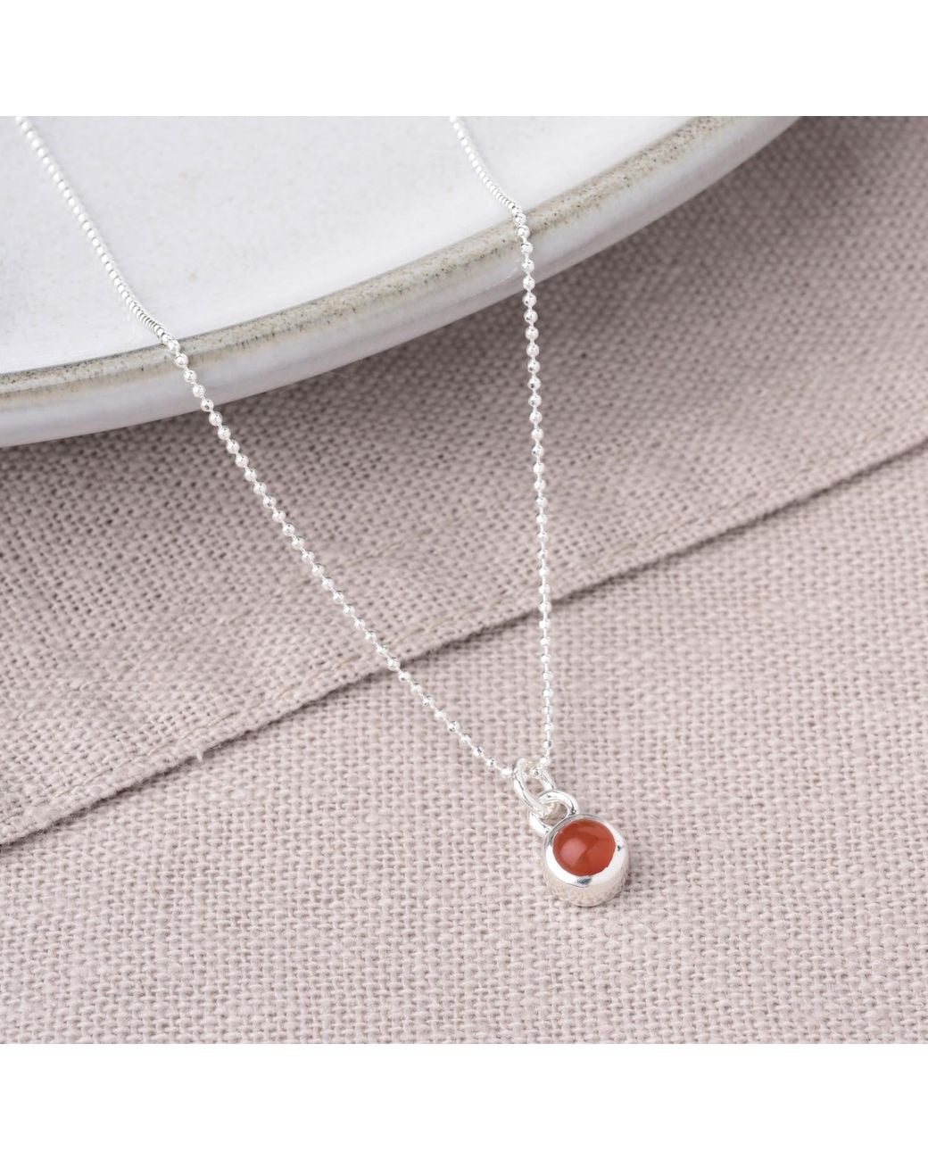 Nellou Jewellery Metallic Gem Dot Birthstone Necklace July Carnelian Sterling