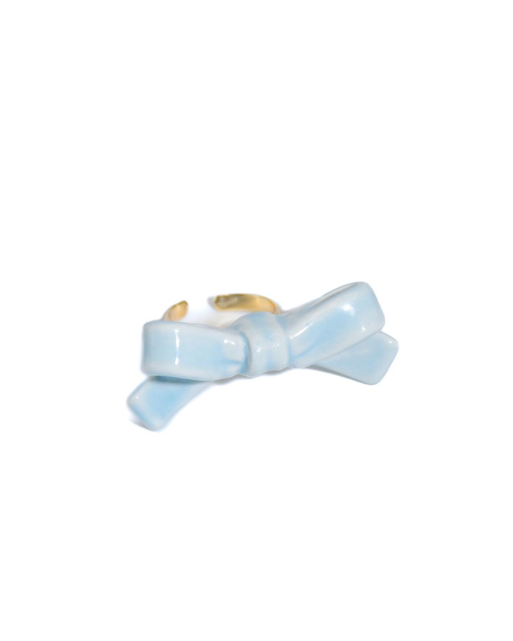 H2 Studio Blue Bowtie Maniac Small Ribbon Ceramic Bowtie Plated Brass Ring Heaven