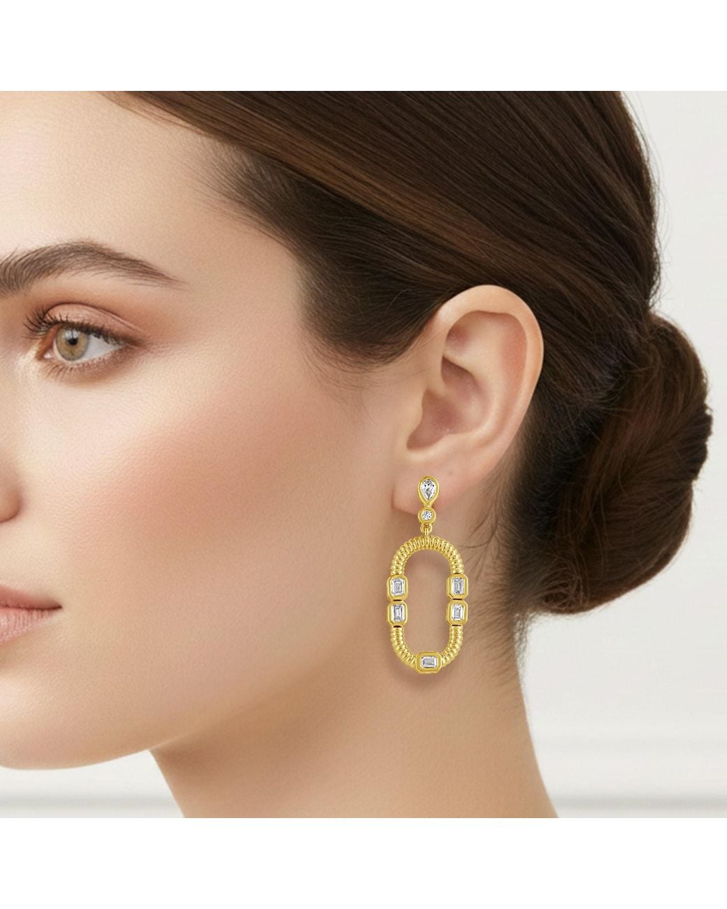 Artisan Metallic Mixed Shape Diamond Oval Drop Earrings