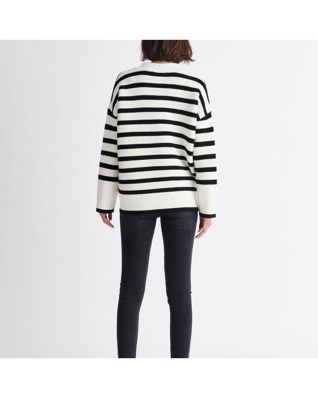 Paisie Blue Striped Ribbed Cardigan In White & Black