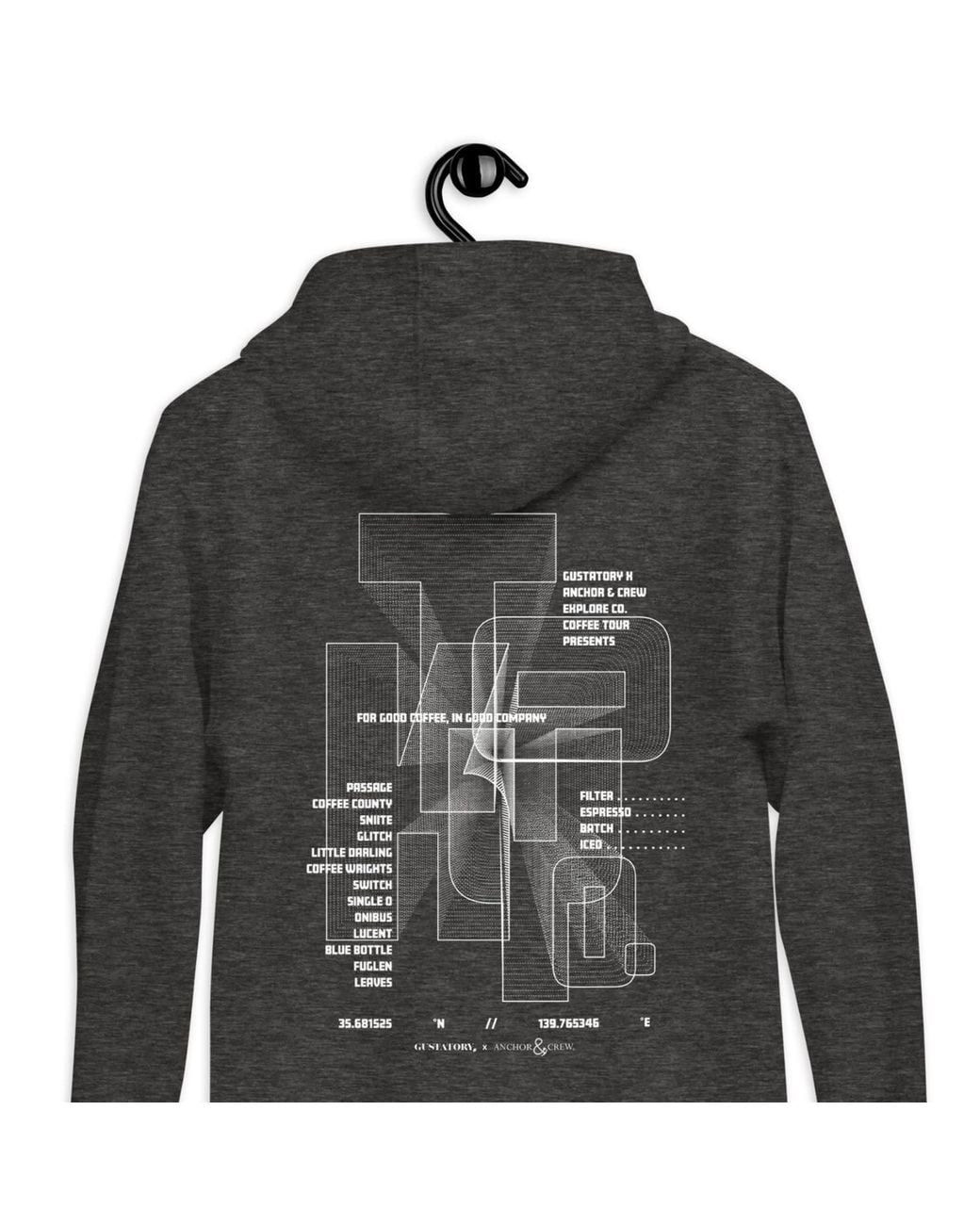 Anchor and Crew Gray Heather Gustatory Tokyo Coffee Scene Cotton Blend Embroidered Hoodie for men