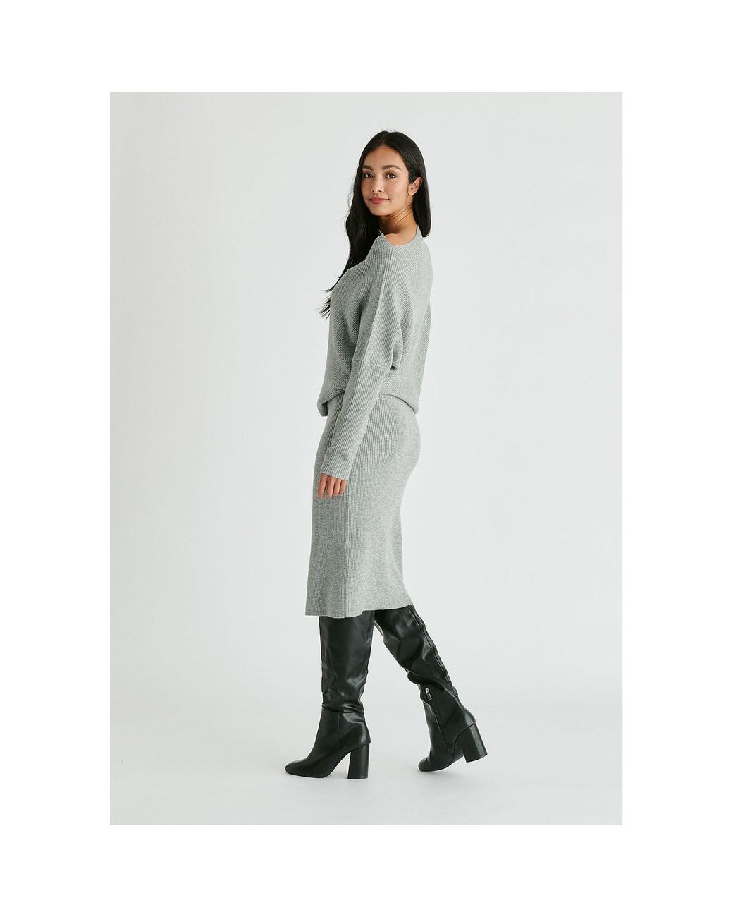 Paisie Gray Draped Knitted Dress
