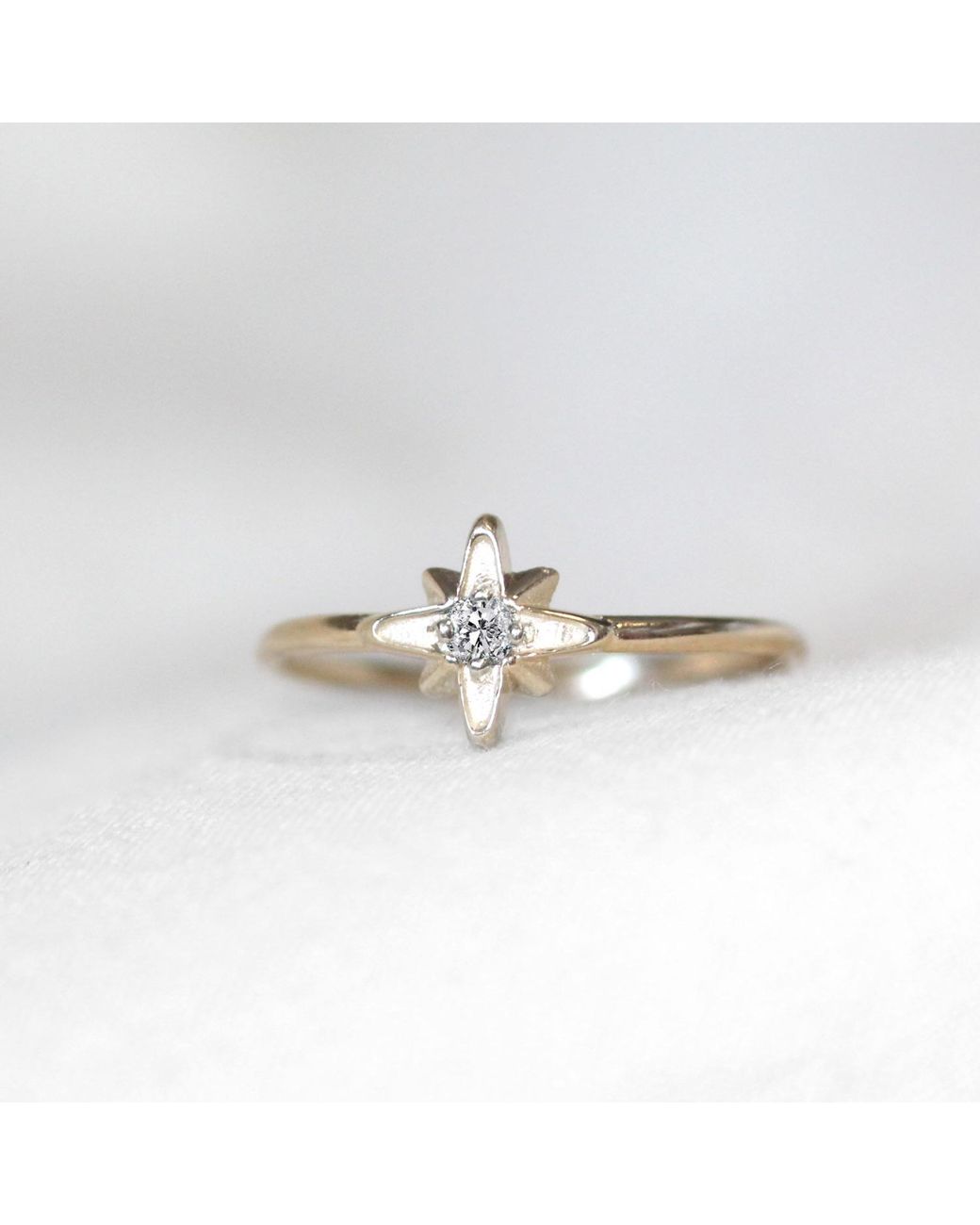 VicStoneNYC Fine Jewelry Metallic 14K North Star April Birthstone Natural Diamond Ring