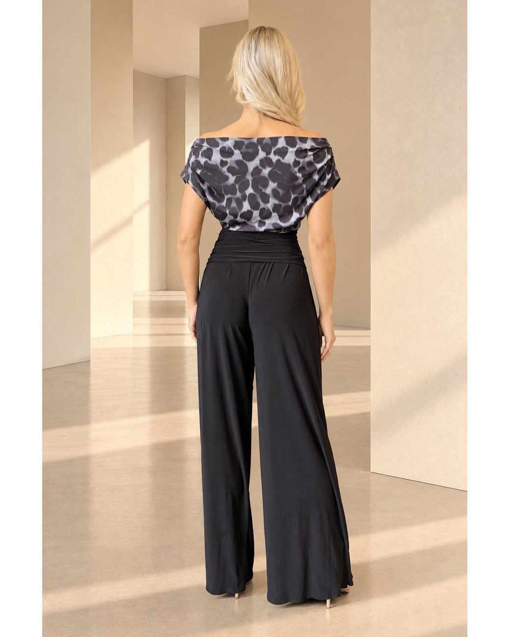 Atom Label Black Carbon Bardot Wide Leg Jumpsuit