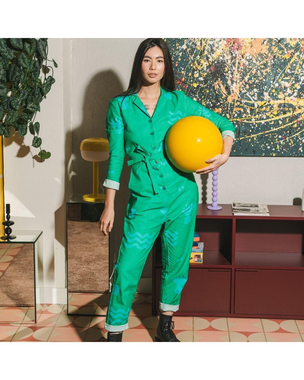 Wild Clouds Green Organic Cotton & Linen Jumpsuit