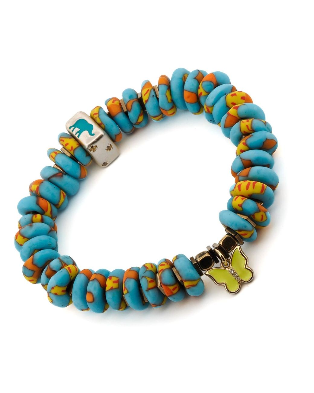 Ebru Jewelry Blue Butterfly & Protection Symbol Bead Colorful Summer Beaded Bracelet