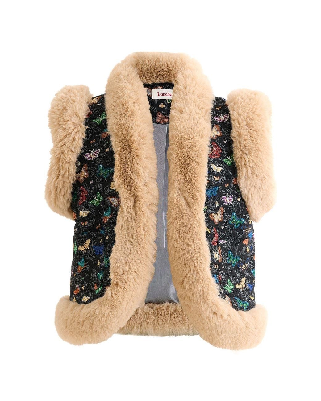 Louche Multicolor Dominica Butterfly Ball Jacquard Faux Fur Trimmed Waistcoat – Multicoloured