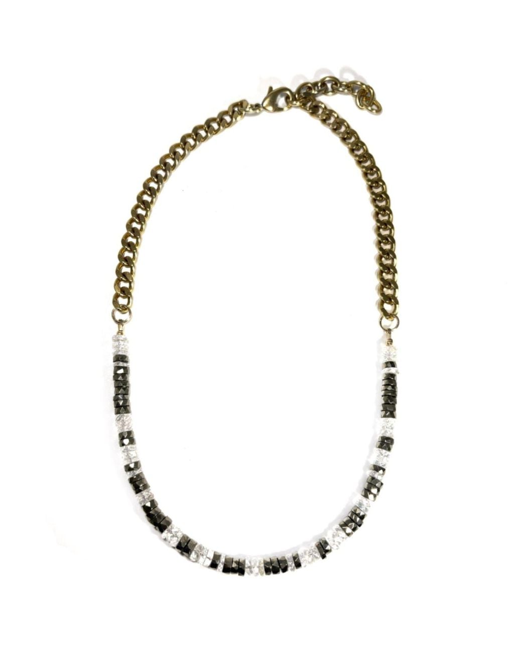 Rachel Nathan Brown Rock Quartz & Pyrite Heishi Necklace