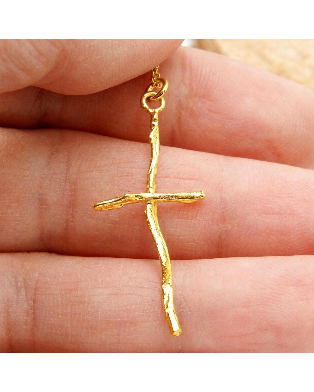 Mother Nature Jewelry Metallic Cross Branch Necklace, Handmade Tree Pendant