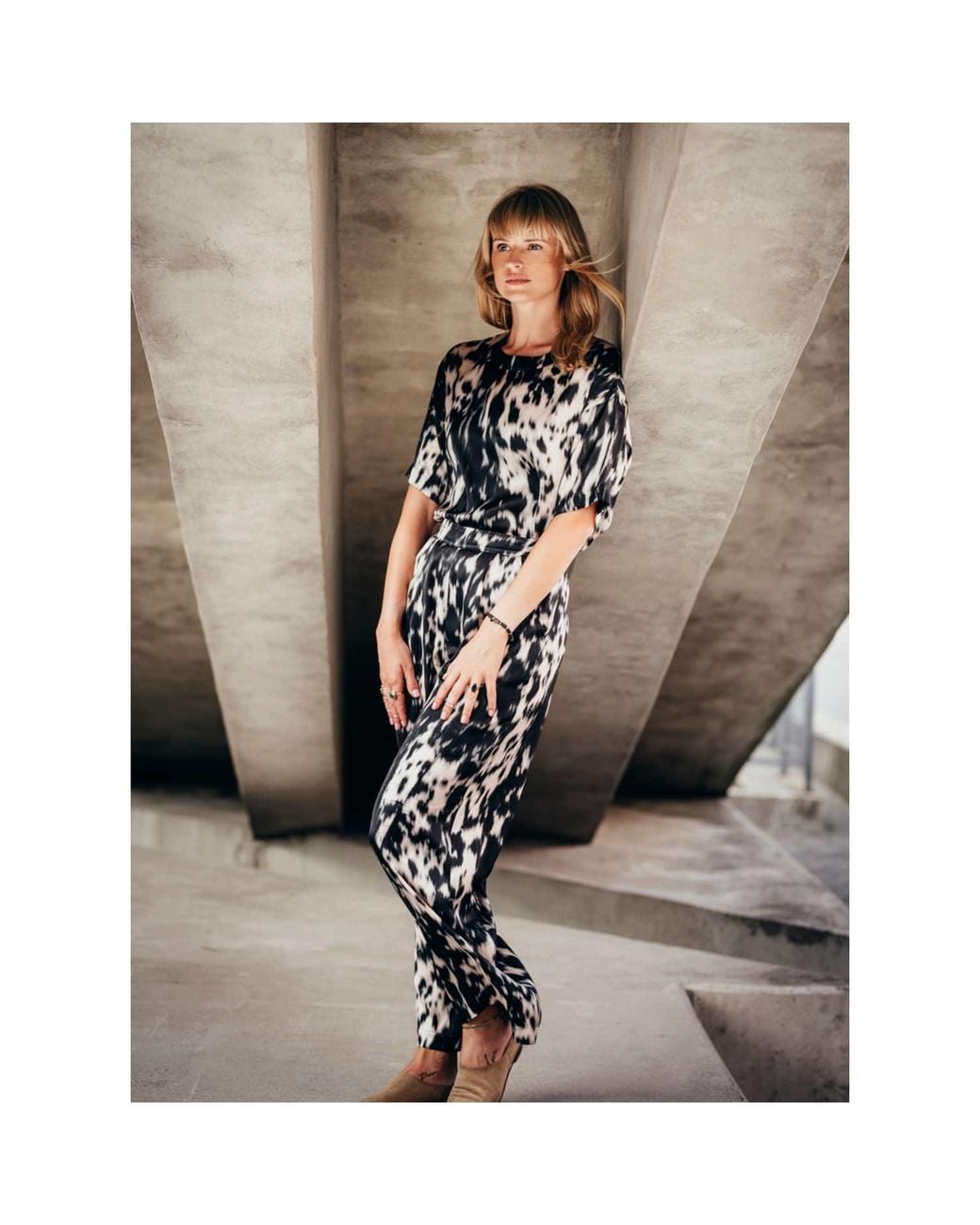 Oh!Zuza Black Neutrals Echo Viscose Satin Co-Ord Set – Print