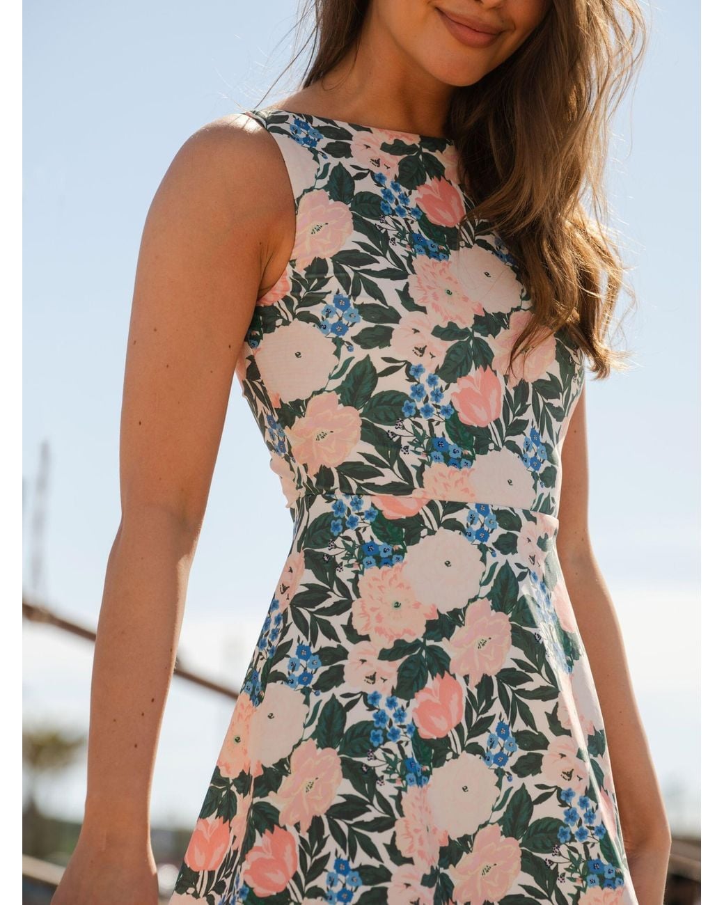 Lime Ricki Swimwear Blue Bouquet Boat-Neck Swim Dress