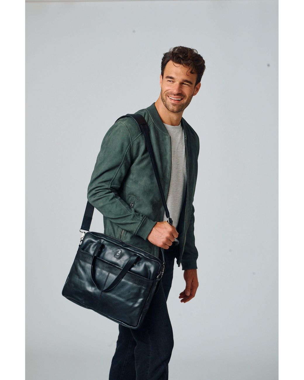 Mauritius Black Leather Laptop Bag Briefcase & Travel Bag Taylor for men