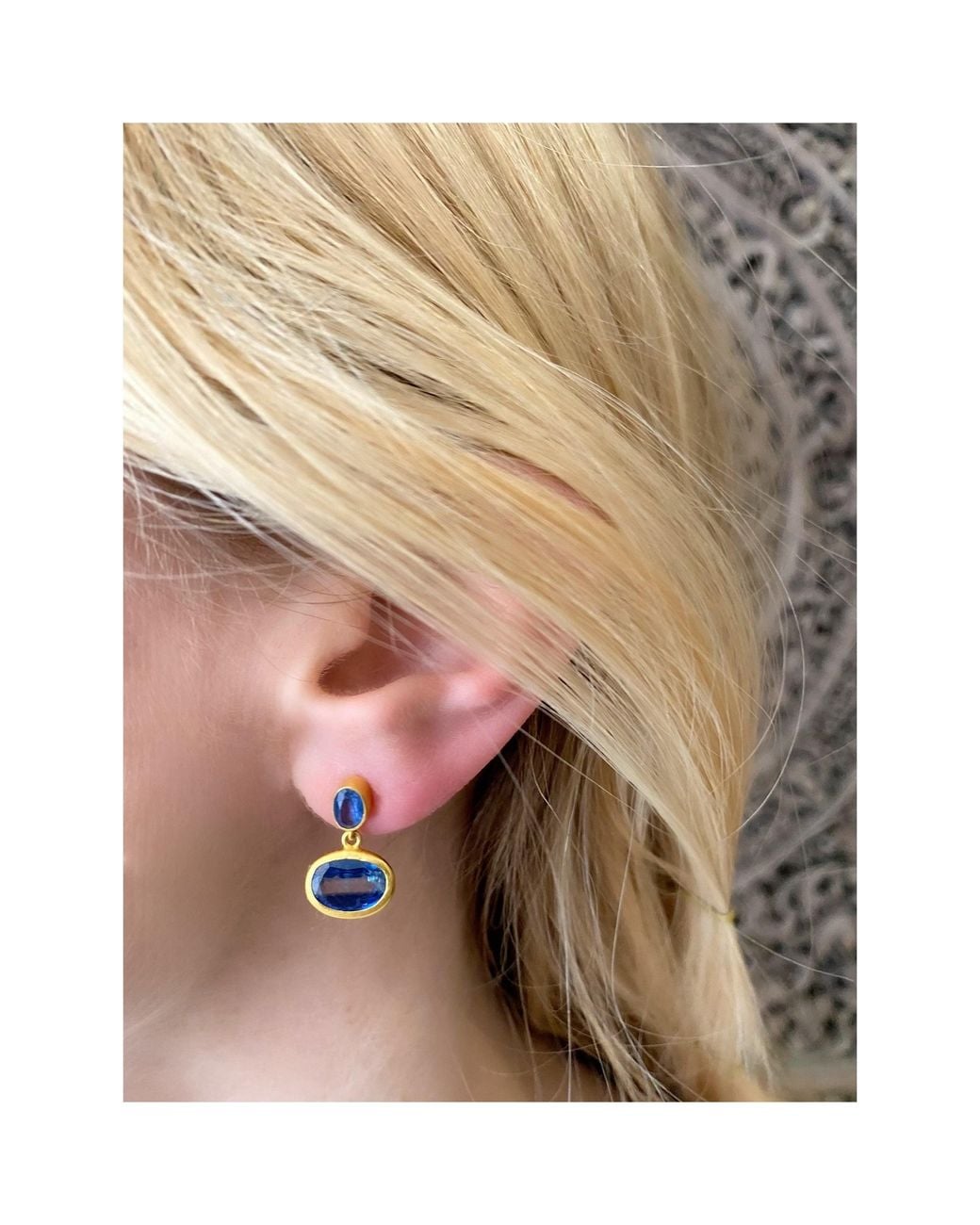 Opium Jewels Blue Double Droplet Oval Studs