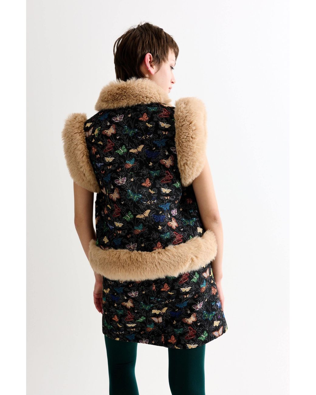 Louche Multicolor Dominica Butterfly Ball Jacquard Faux Fur Trimmed Waistcoat – Multicoloured