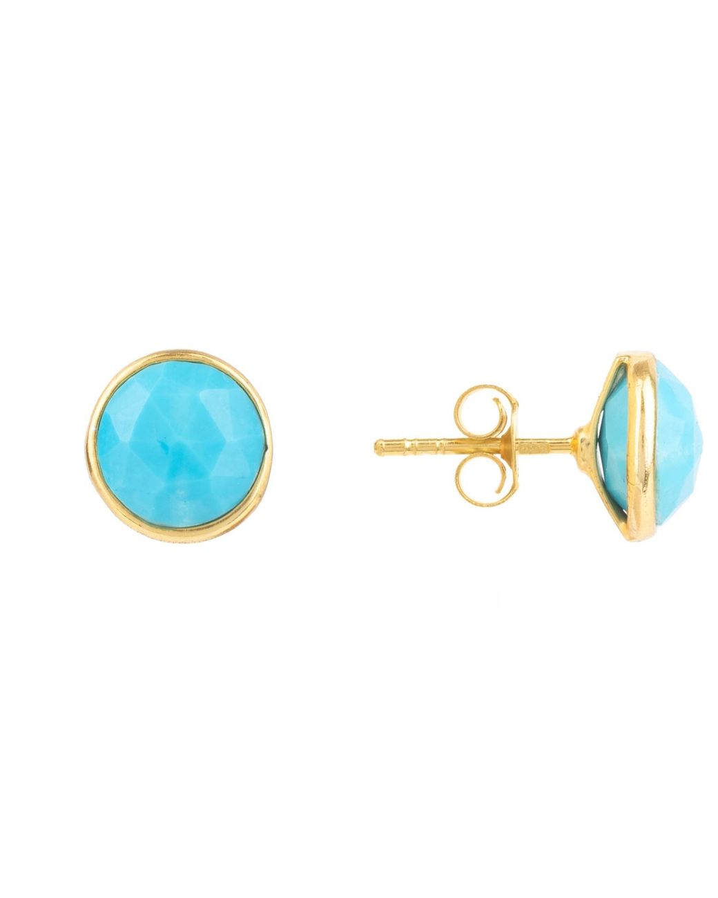 Latelita London Blue Medium Circle Stud Earrings Gold Turquoise