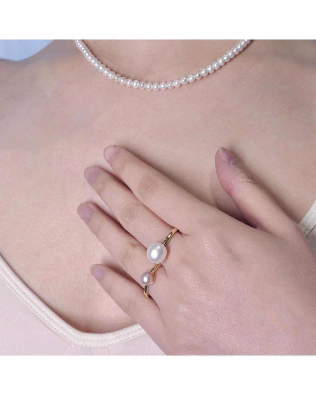 Ninemoo Metallic Classic Pearl Ring