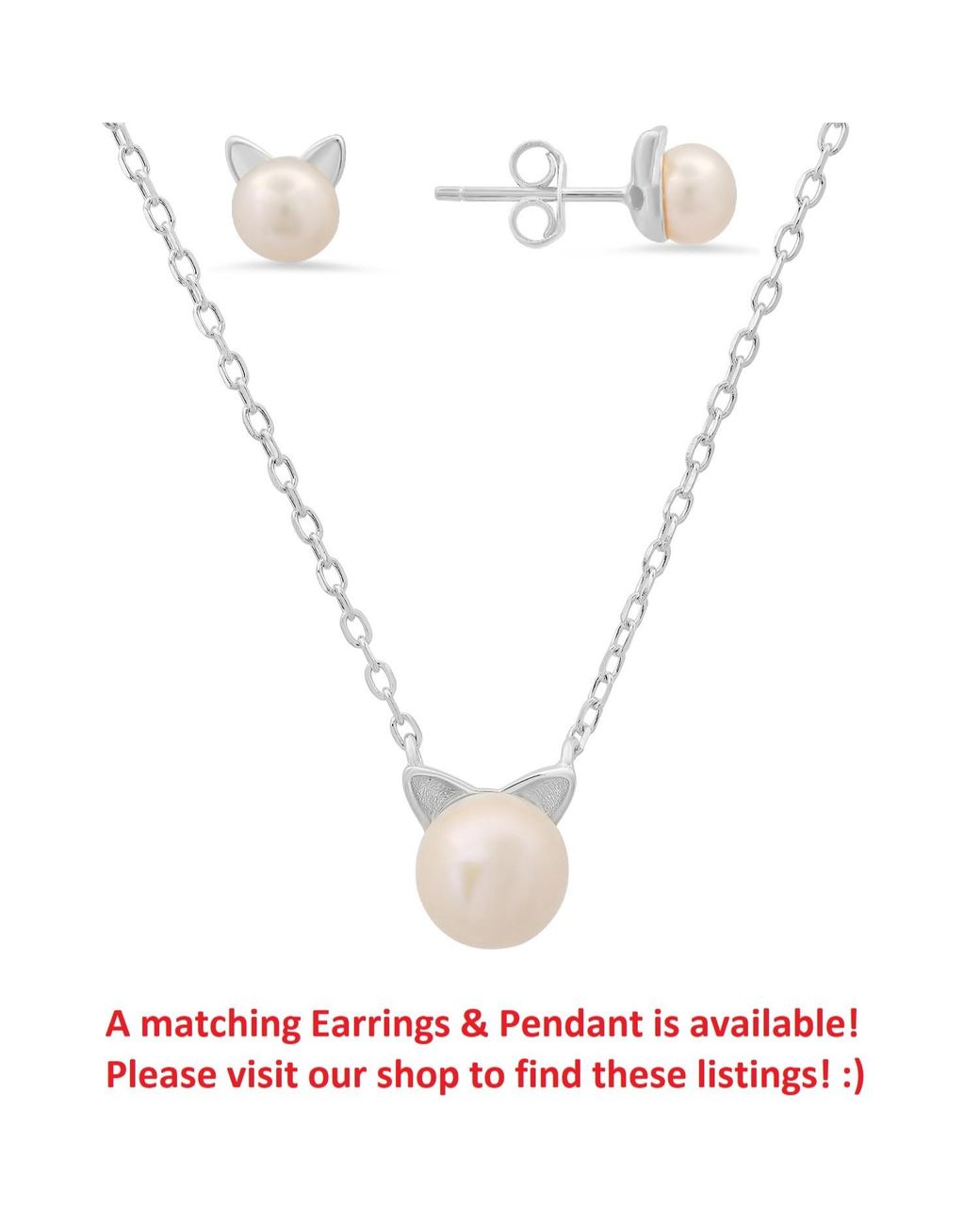 Kylie Harper White Sterling Kitty Cat Pearl & Diamond Cz Ring