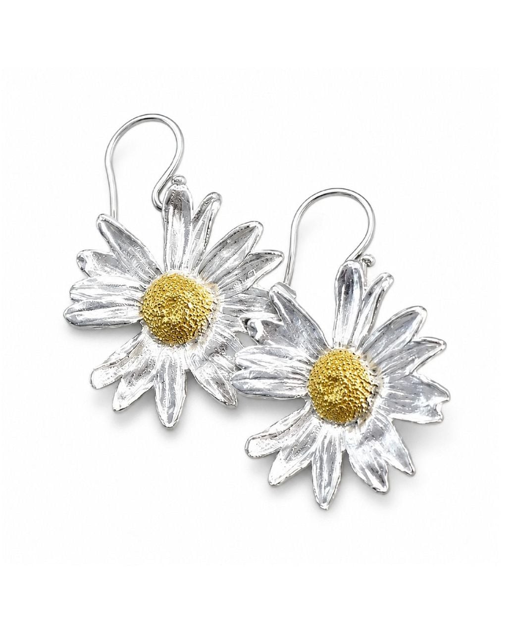 Mother Nature Jewelry Metallic Daisy Flower Earrings, & Sterling Handmade Dangles