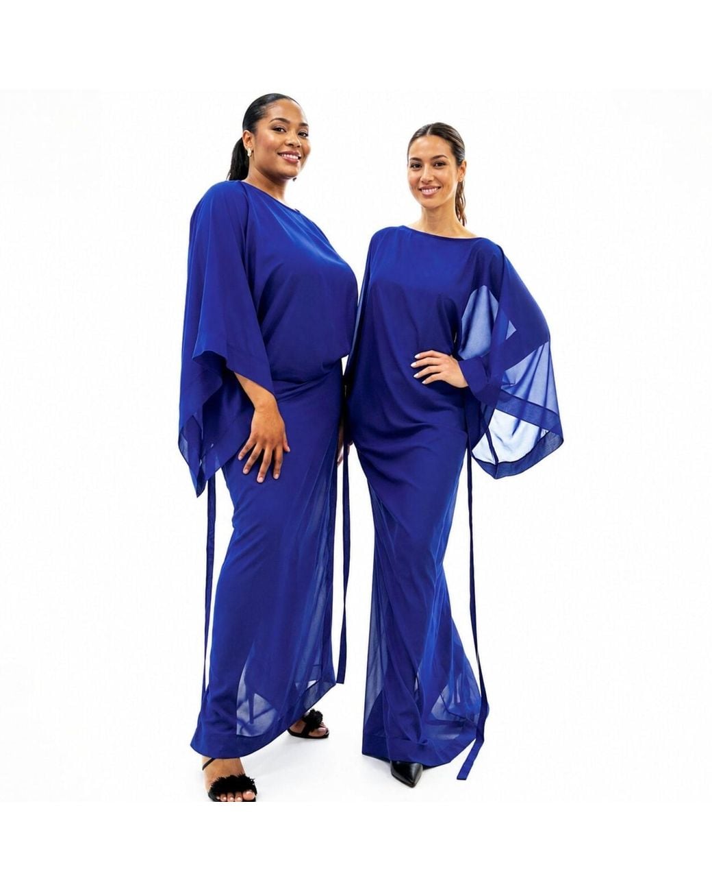 Chuks Collins Blue Chiffon Convertible Batwing Dress