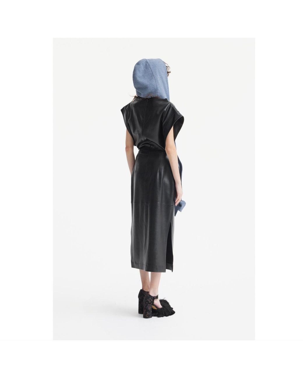 Julia Allert Blue Self-Tie Double Knit Wool Hooded Scarf