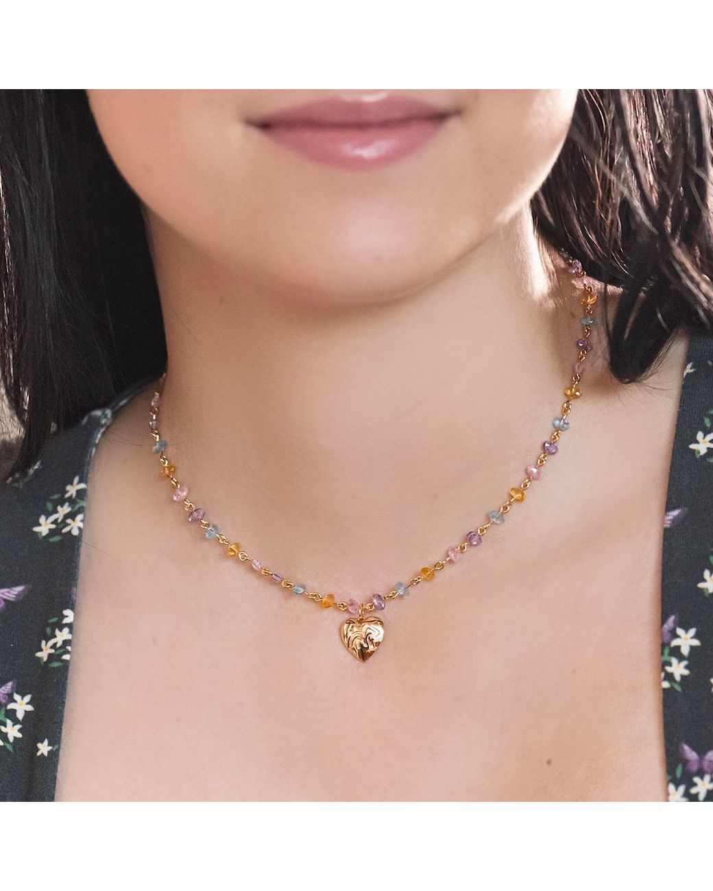 Cloud Haven Metallic Engraved Heart Pendant Necklace