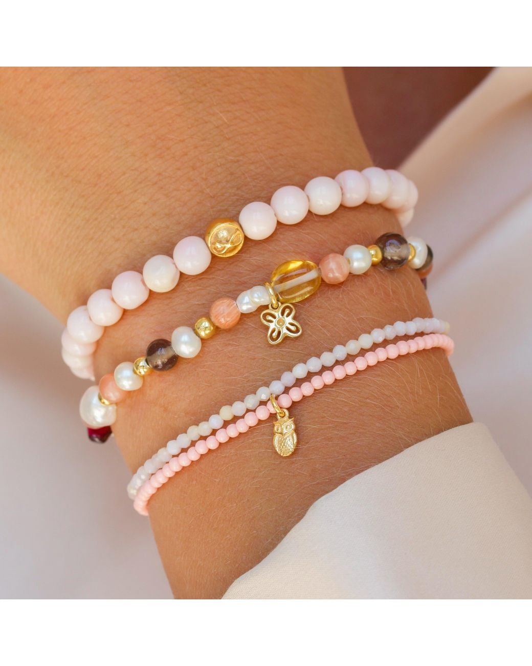 With Love Darling Pink Infinity Opal Bead Bracelet