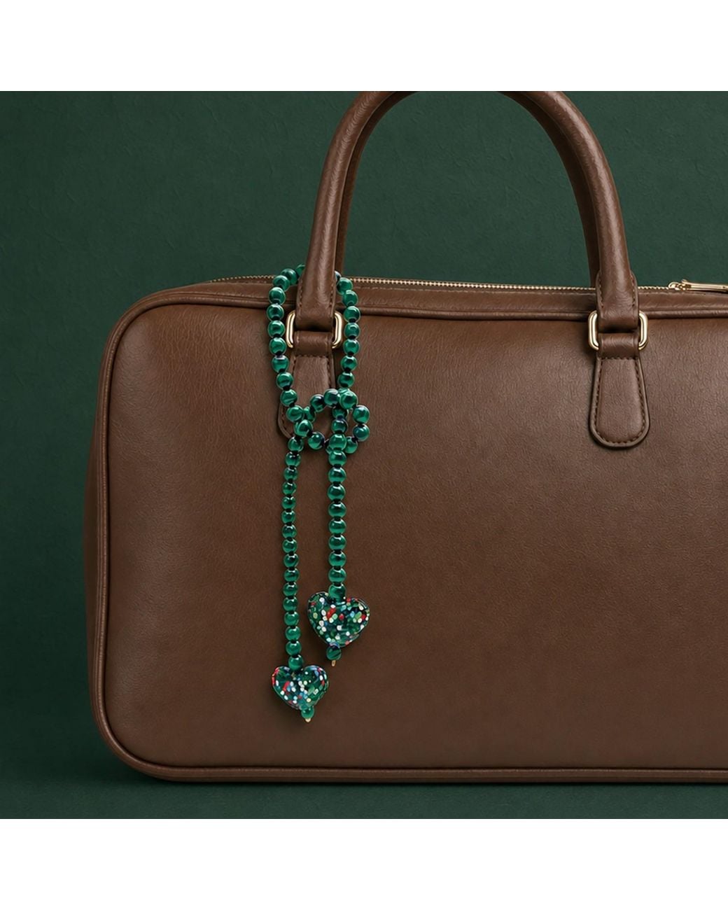 Farra Green Malachite With Rhinestone Heart Open-Ended Versatile Bag Charm