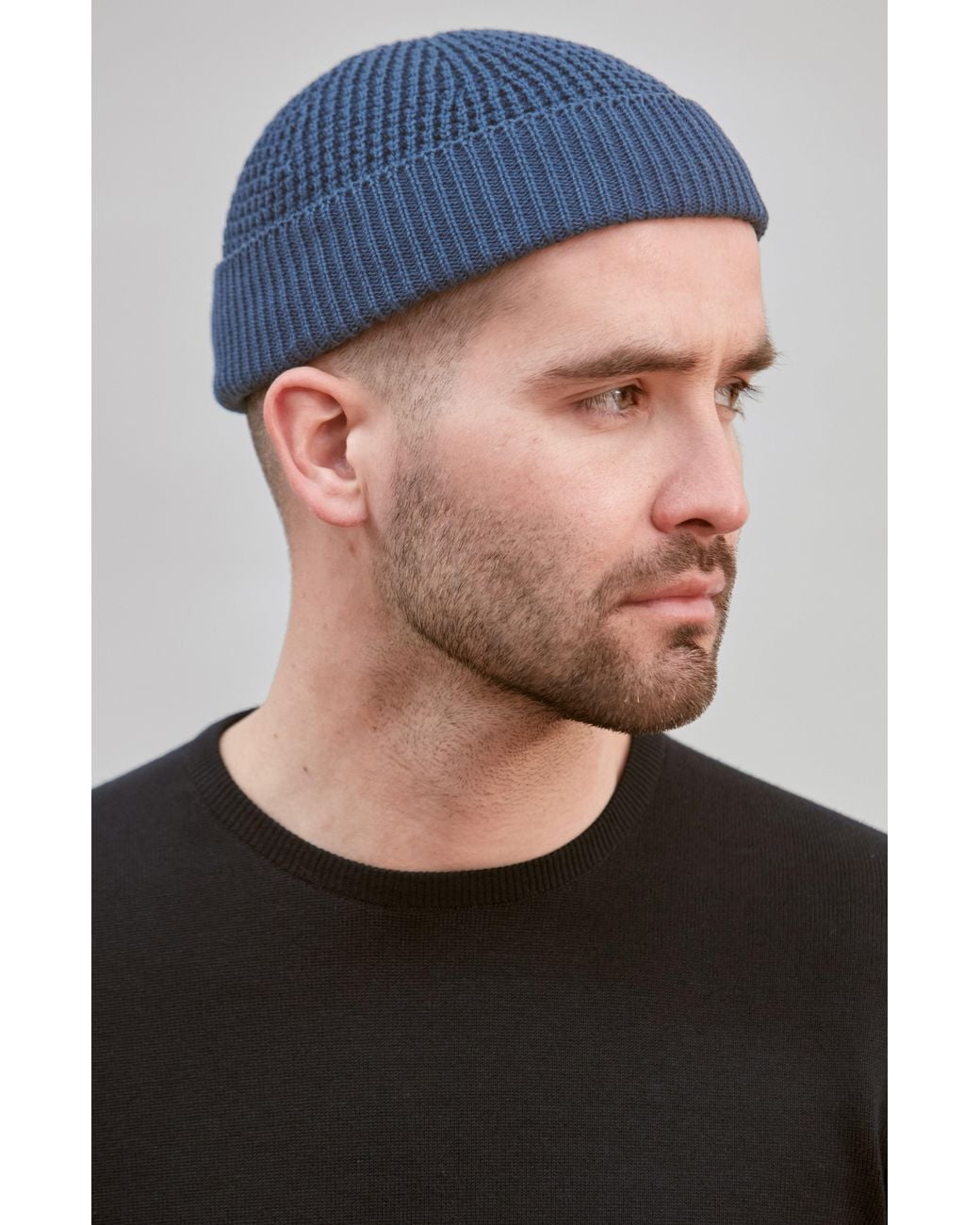 Paul James Knitwear Blue Lightweight Cotton Whitby Docker Beanie for men