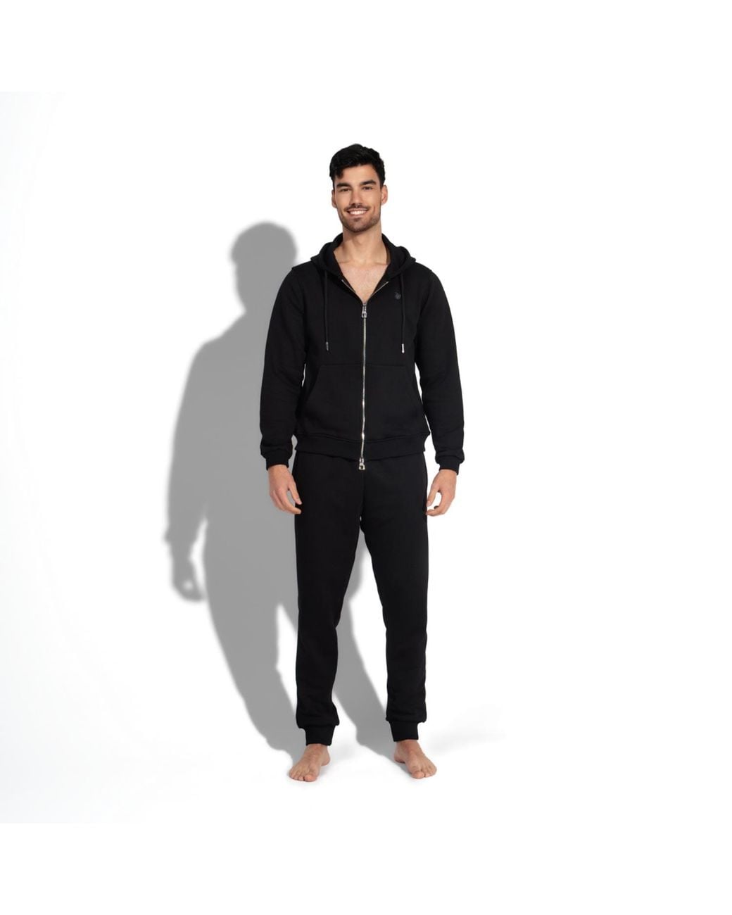 Maison Tangerine Black Cotton Zip-Up Hoodie & Joggers Tracksuit Set For