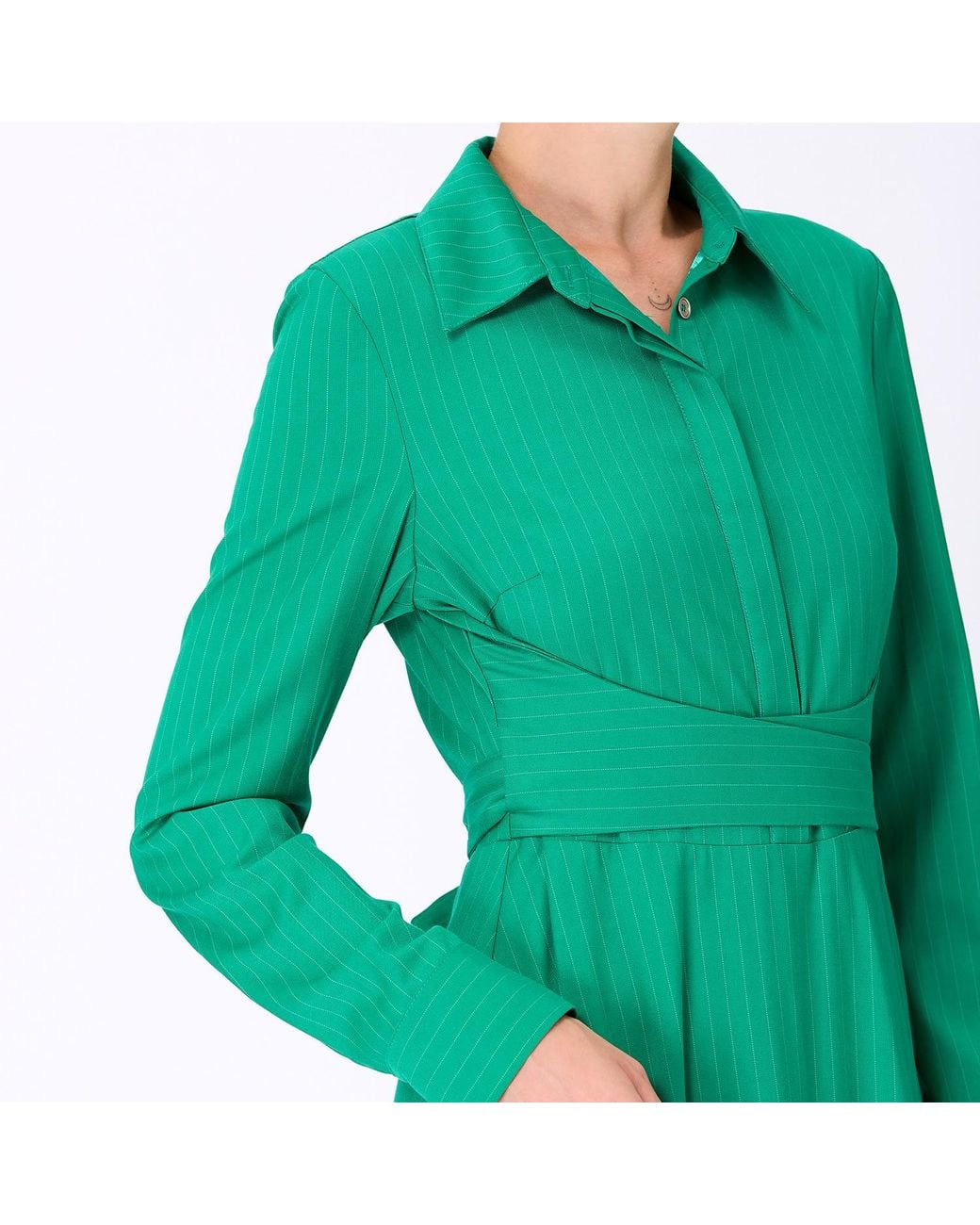Smart and Joy Green Fit-And-Flare Tailor Shirt-Dress Crossedf Belt