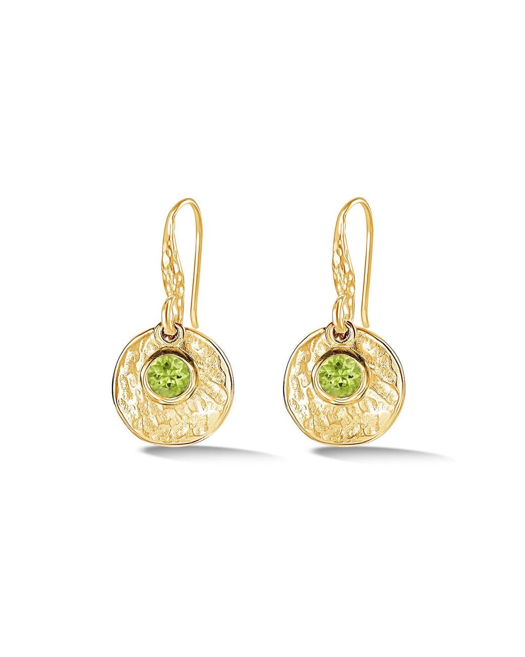 Dower & Hall Metallic Hammered Disc & Peridot Array Drop Earrings
