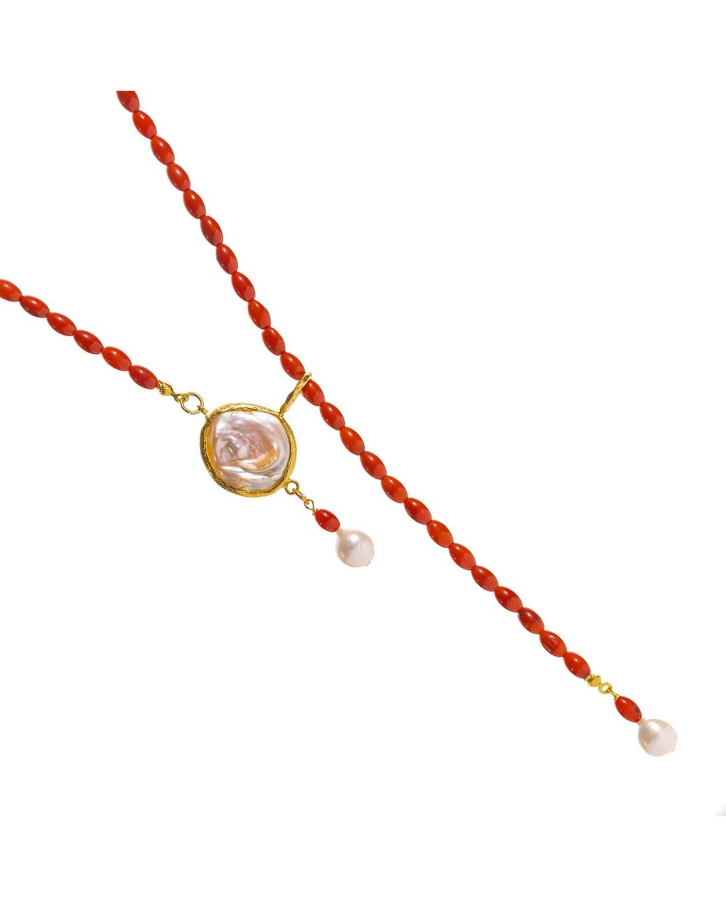 Ebru Jewelry Metallic Coral Vitality Pearl Lariat Necklace