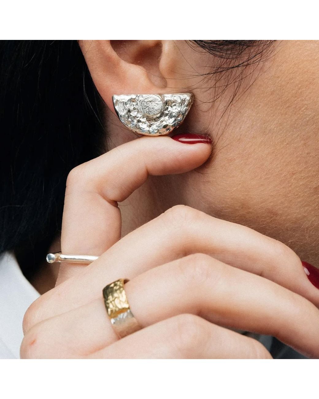 Moca Jewellery Gray Half Moon Earrings
