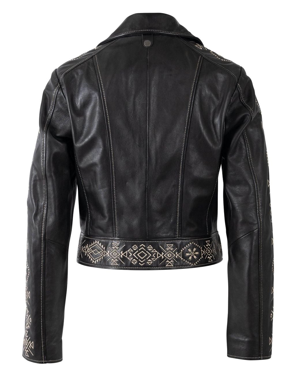Mauritius Black Embroidered Leather Jacket Cora