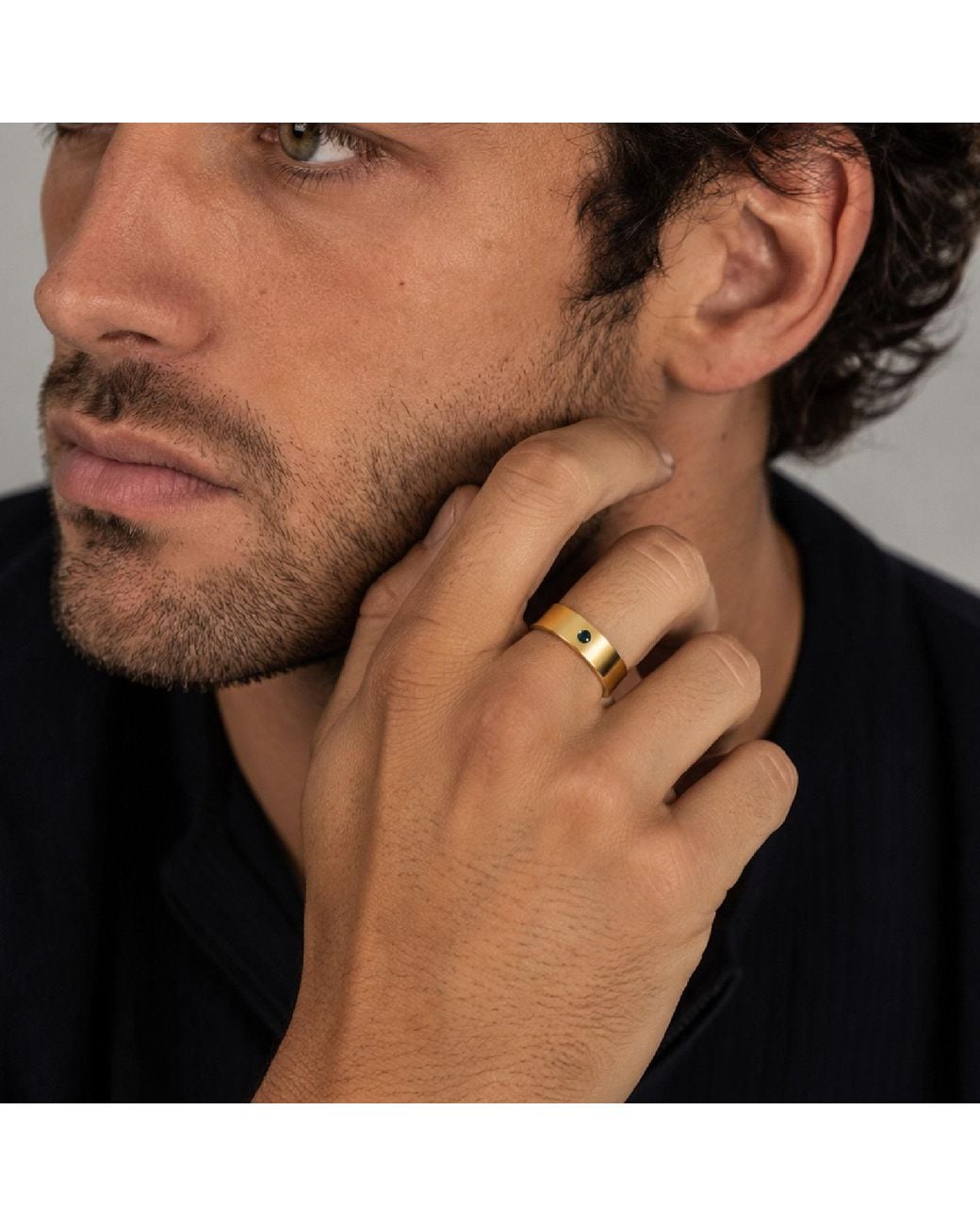 Unaloe Metallic Plated Wide Band Ring With Natural Sapphire