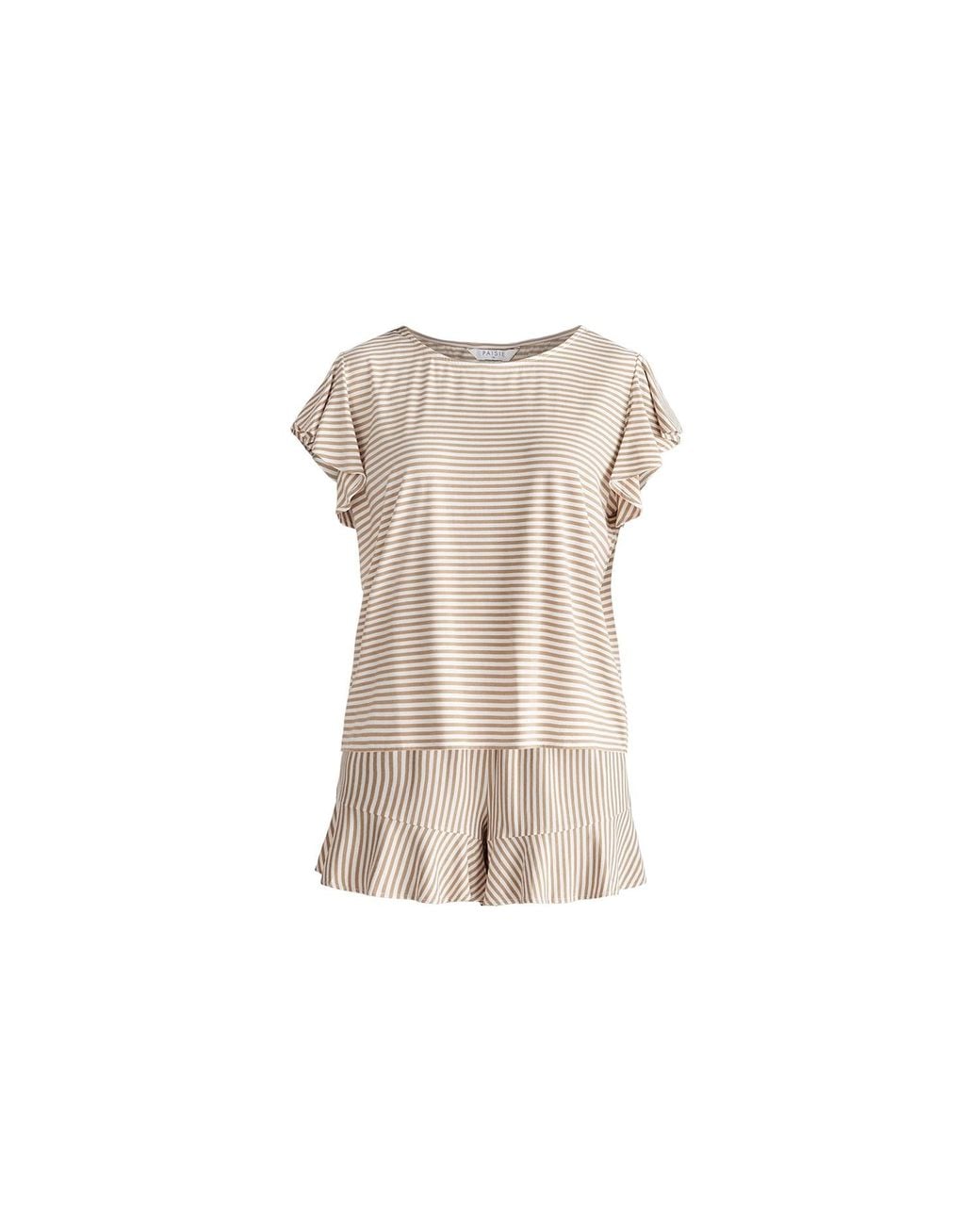 Paisie Natural Frill Pyjama T-Shirt And Shorts