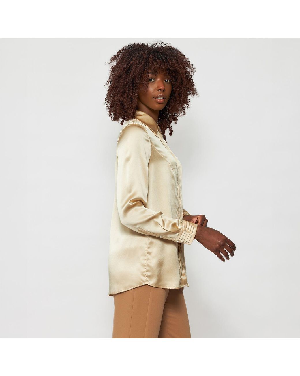 Solgo Atelier Natural Solgo Pleated Silk Charmeuse Shirt