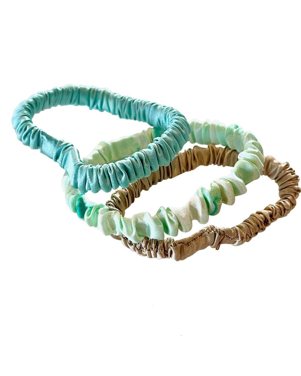 Soft Strokes Silk Green Set Of Three Pure Mulberry Silk Skinny Scrunchies Weekly Special Hair Ties Retro Summer