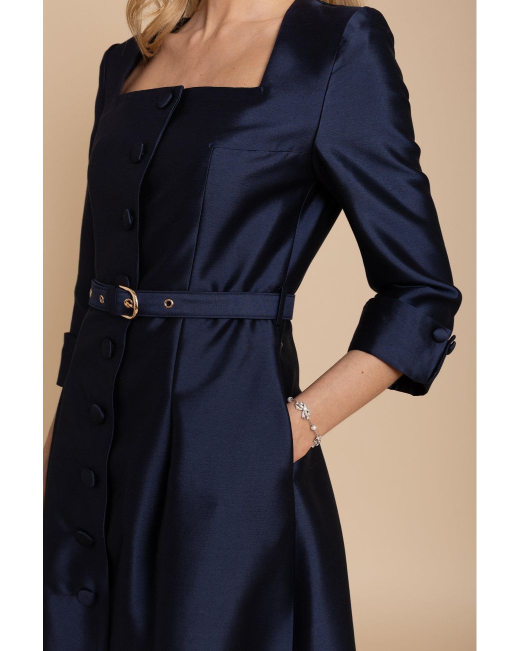Santinni Blue 'Spencer' Silk & Wool Dress