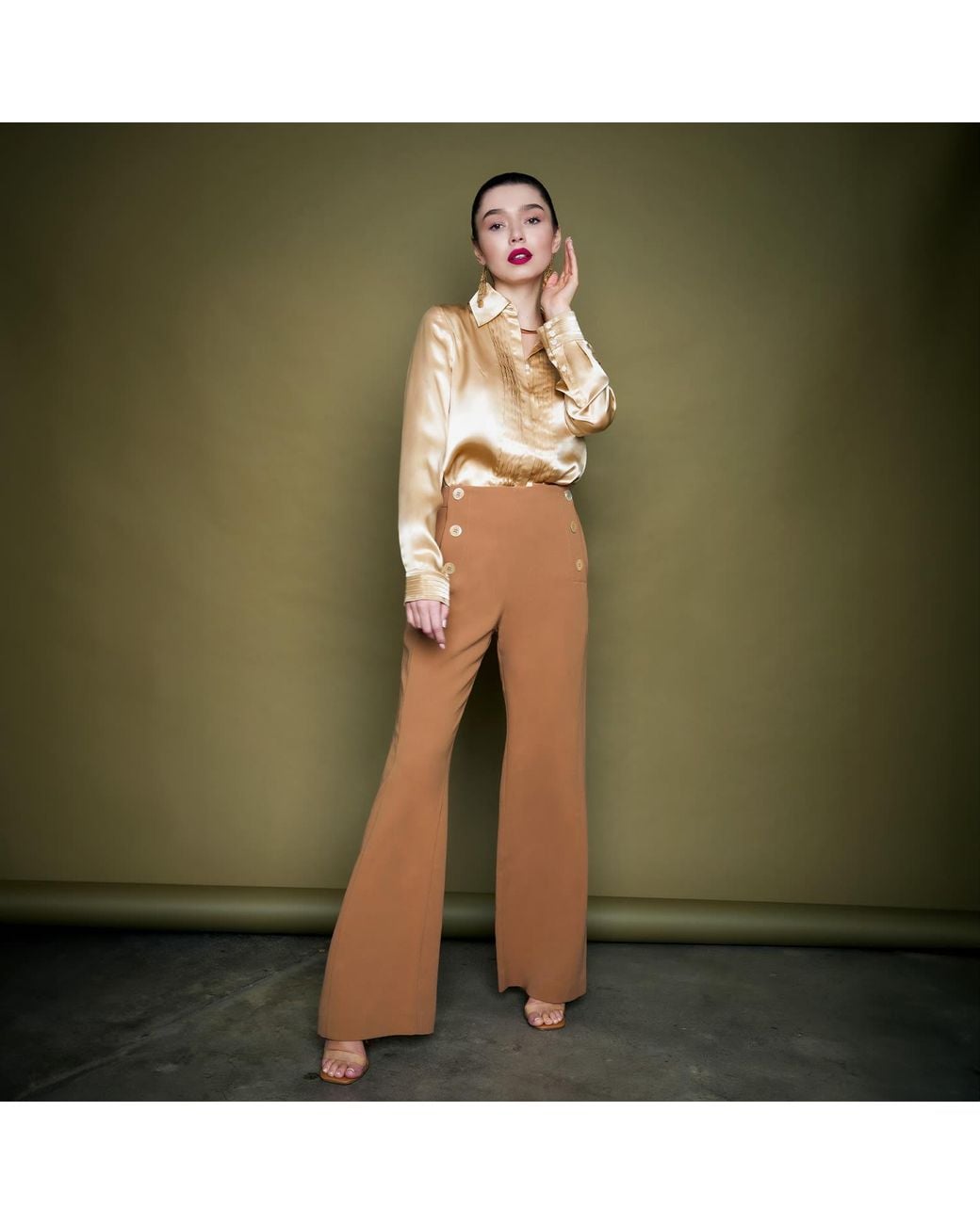 Solgo Atelier Natural Martha Sailor Bootcut Crepe Pant