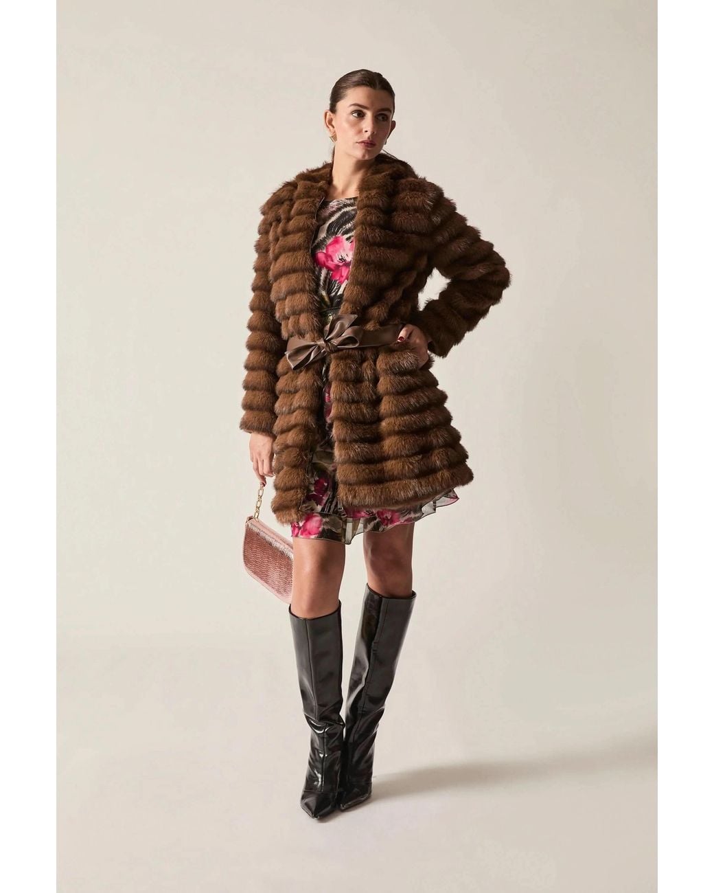 James Lakeland Brown Chocolate Ribbed Faux-Fur Coat