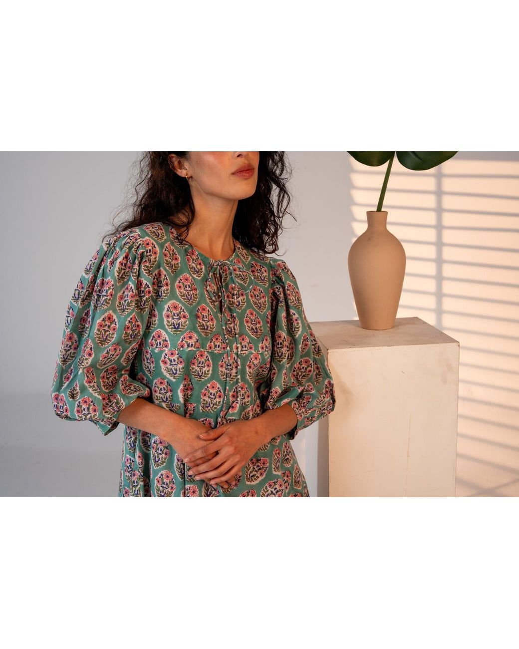 Carolina Benoit Blue Palm Springs Print Kaftan Bouquet