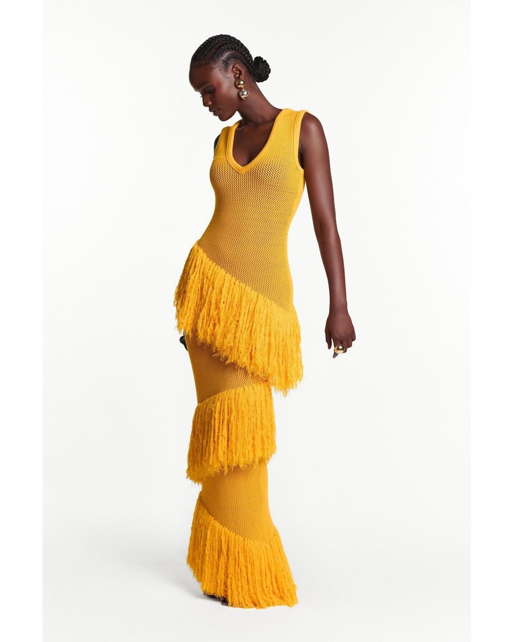 Ofuure Yellow Uyai Fringe Maxi Dress