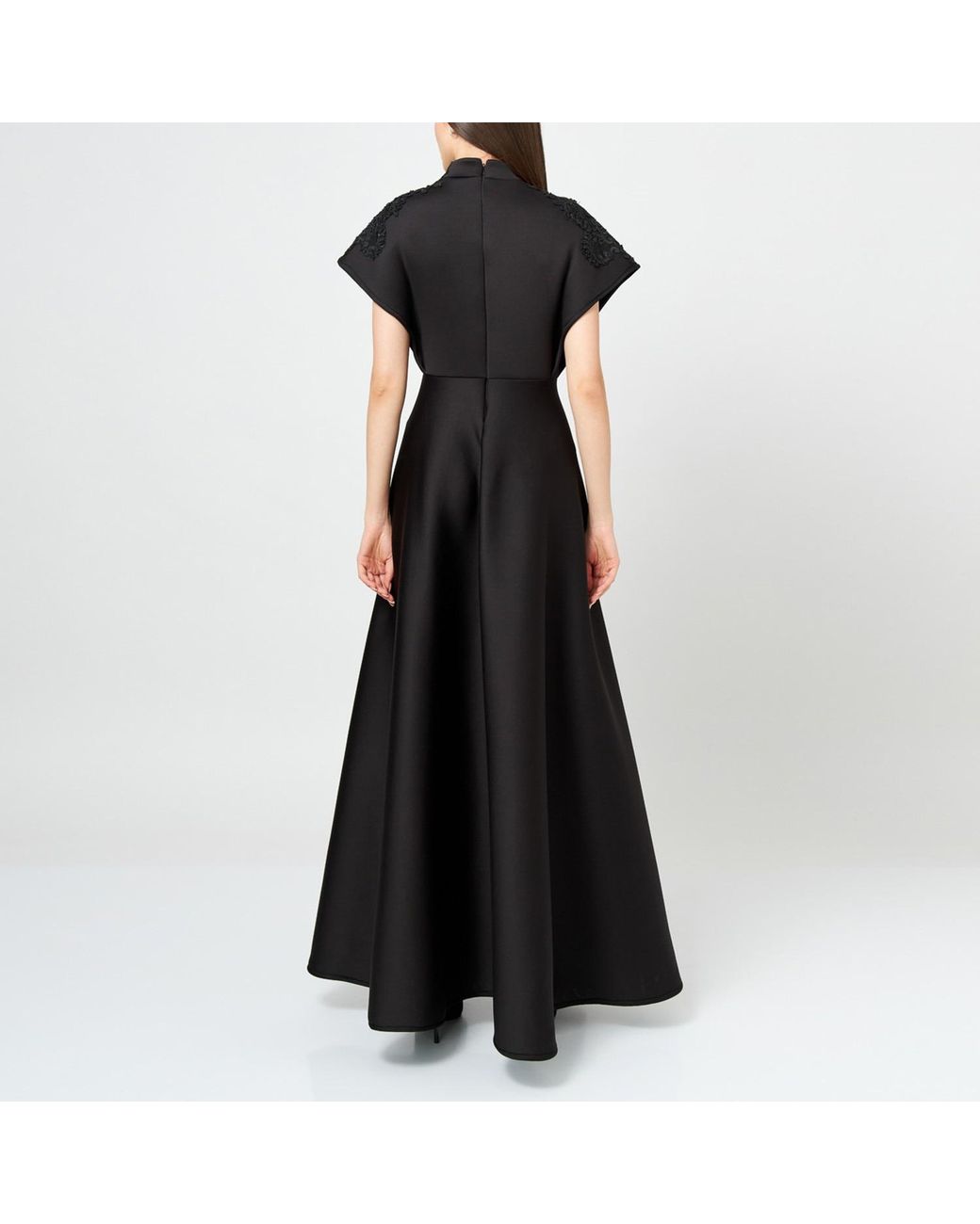 LIA ARAM Black Embellished Neoprene Evening Dress