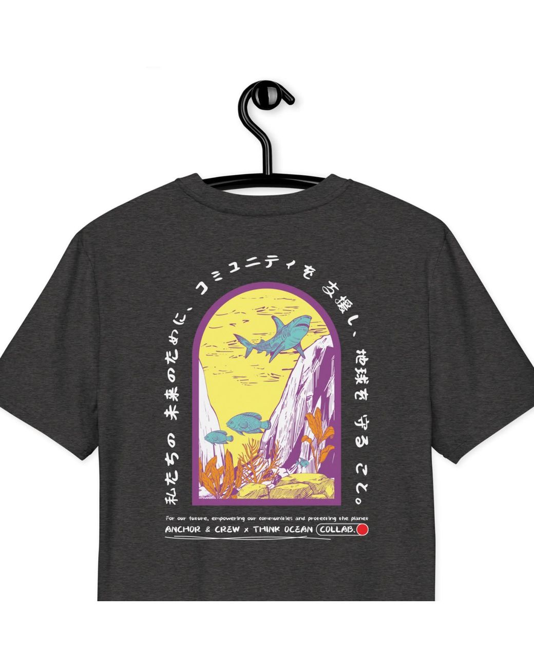 Anchor and Crew Black Heather Think Ocean Seven Japan Gurafiku Organic Cotton T-Shirt