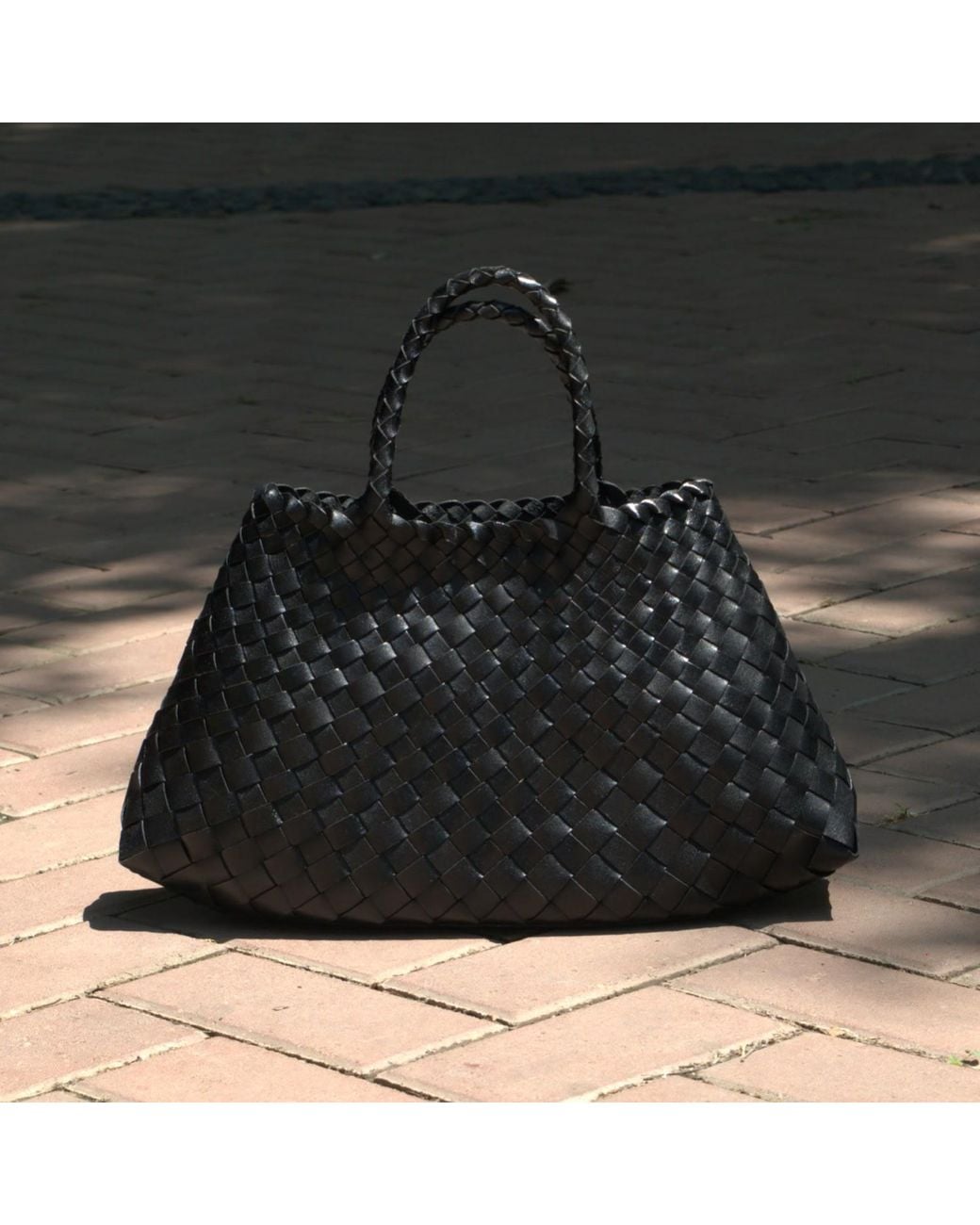 Rimini Black Woven Vegan Leather Tote 'Elisabetta'