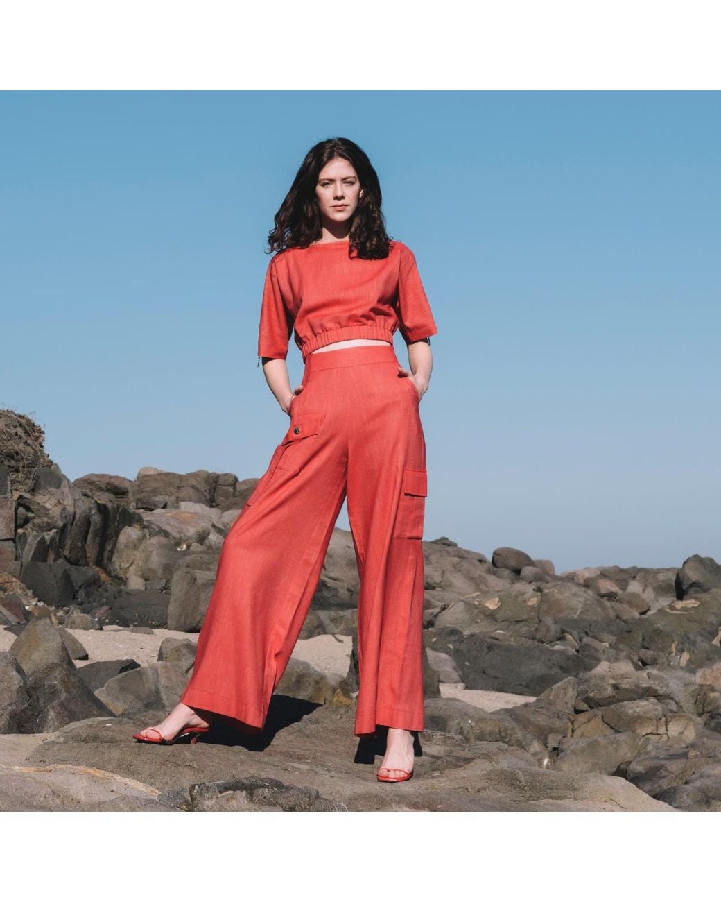 Mirimalist Red Flame Wide Leg Pants
