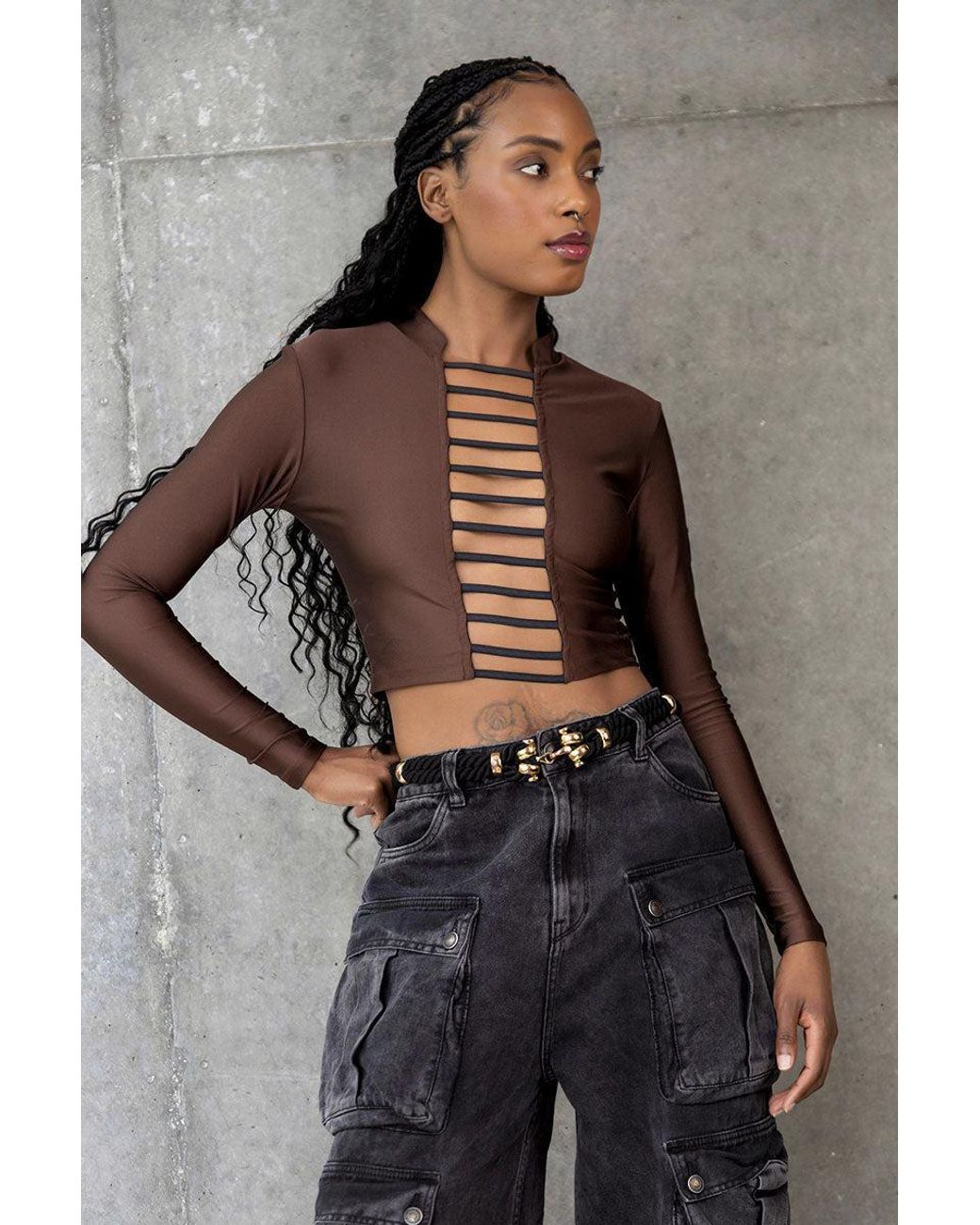 Monzlapur New York Brown Cropped Top With Straps